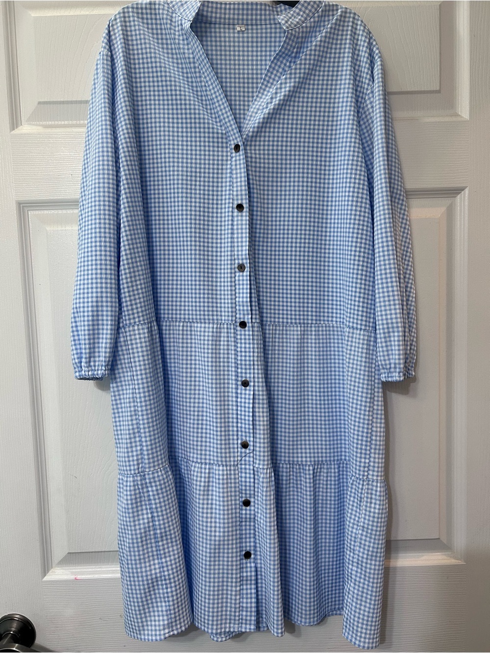 Sundress size Large - Baby blue gingham 3/4 sleeves